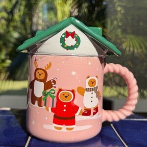 Starbucks Bearista Bear Gingerbread House Ceramic Mug With Lid